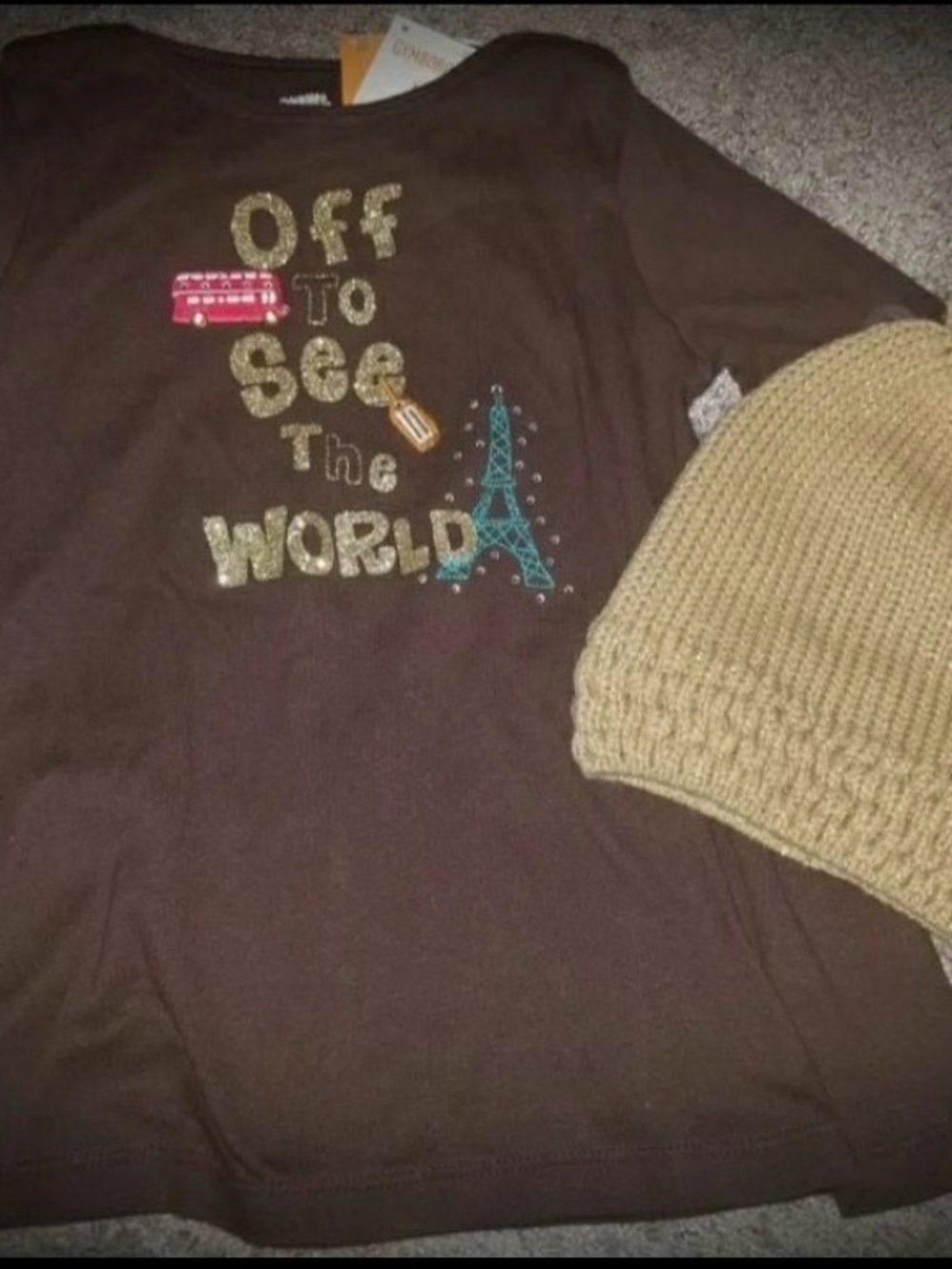 Gymboree Girls 5 'Off To See The World' Tee with Gap Beanie Hat